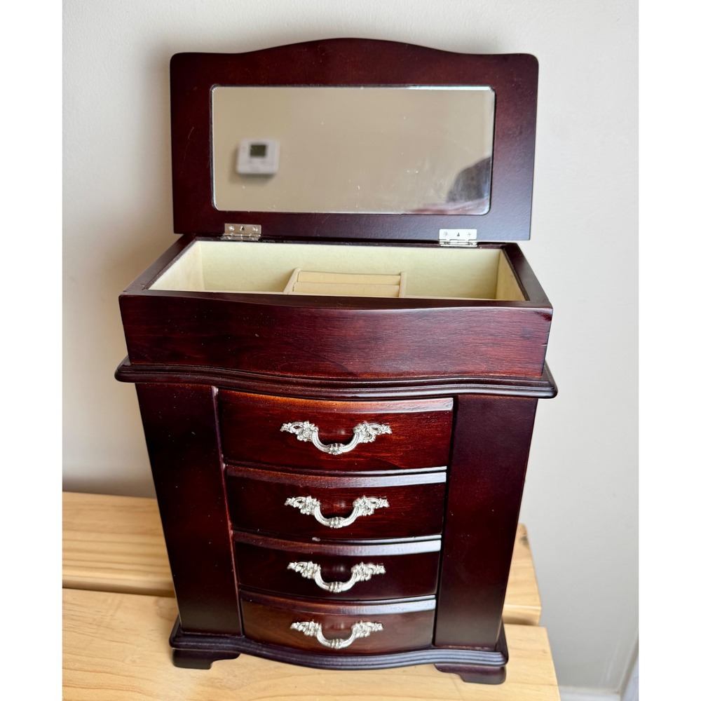 Vintage Wood Jewelry Box Romantic Whimsigoth Armoire Tabletop Organizer - Picture 2 of 14